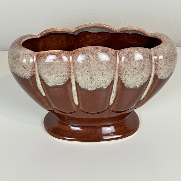 Vintage Aborn California H-6 Mid-century Brown Ceramic Pottery Fan Vase - Picture 4 of 10